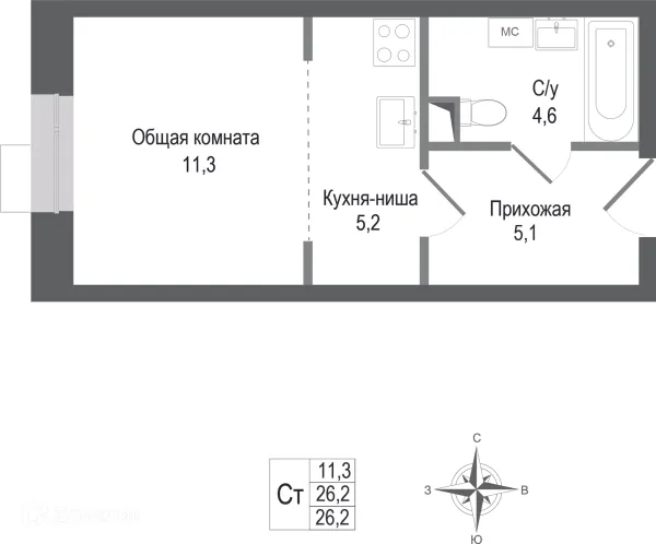 Планировка Студия в ЖК Киноквартал