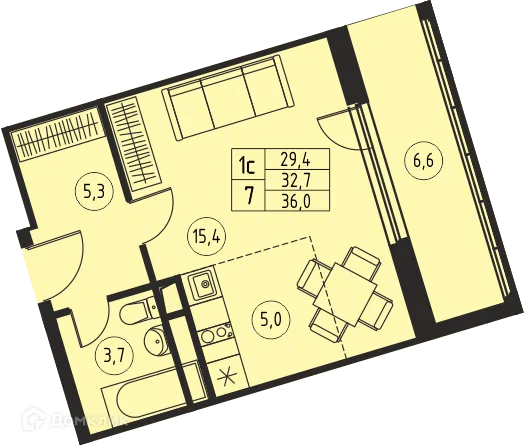 Планировка Студия в ЖК "Ривер Парк"