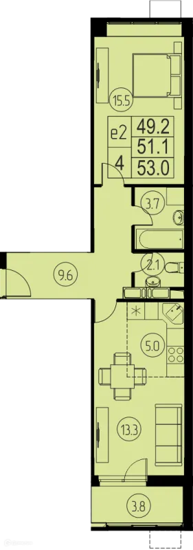 Планировка 2 комн. в ЖК "Ривер Парк"