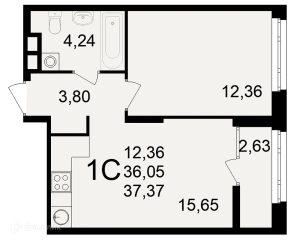 Планировка 1 комн. в ЖК Аура