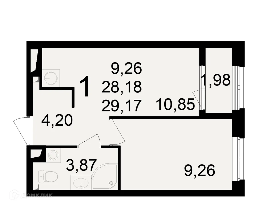 Планировка 1-комнатной квартиры 29.17 м² в ЖК Макроквартал "Свобода", г. Рязань — фото 1