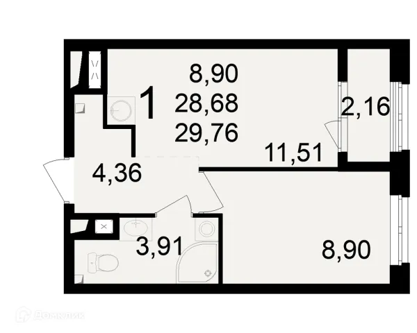 Планировка 1 комн. в ЖК Макроквартал "Свобода"