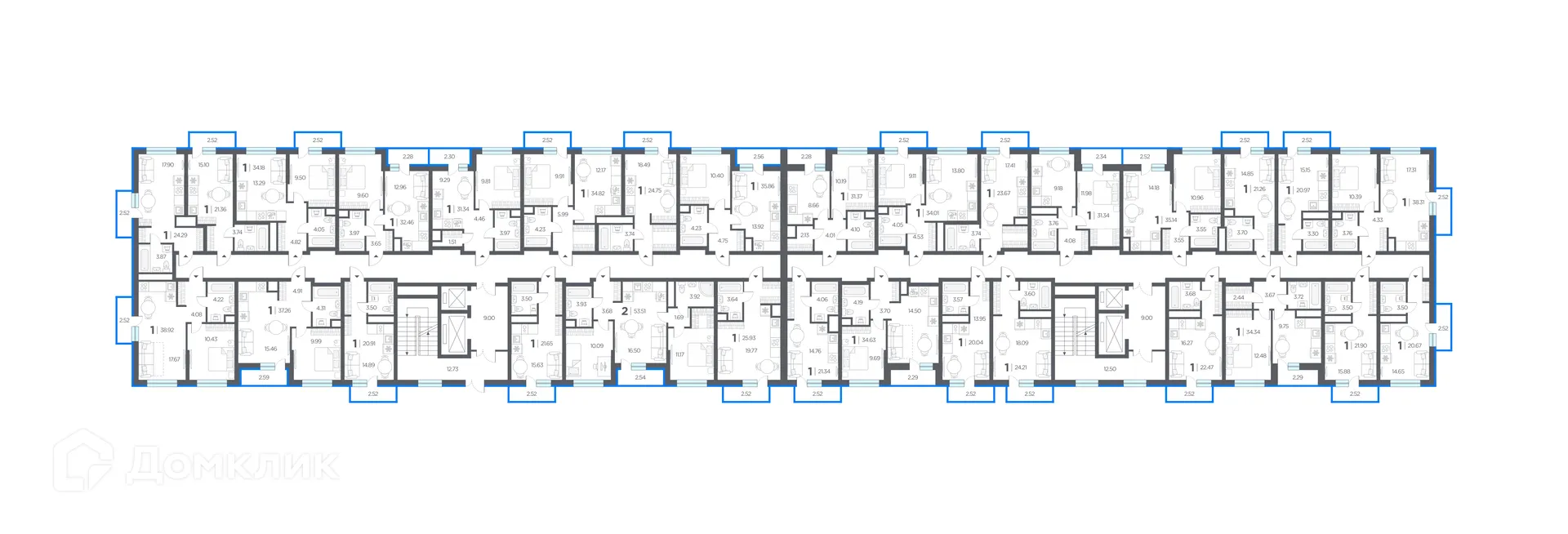 Планировка 2-комнатной квартиры 53.45 м² в ЖК Шереметьевский квартал, г. Дядьково — фото 2