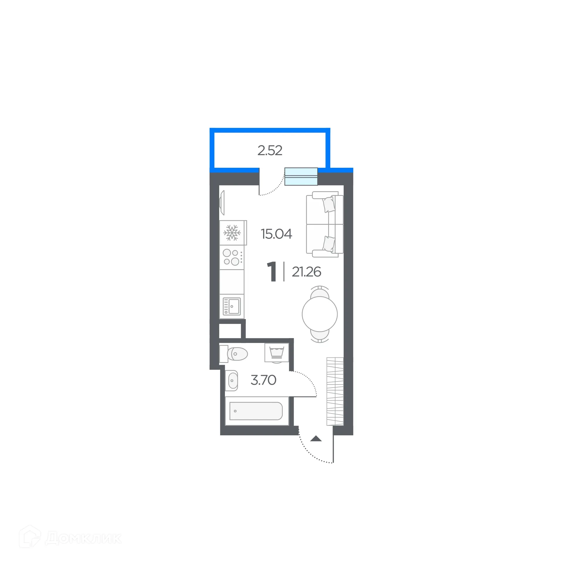 Планировка студии квартиры 21.26 м² в ЖК Шереметьевский квартал, г. Дядьково — фото 1