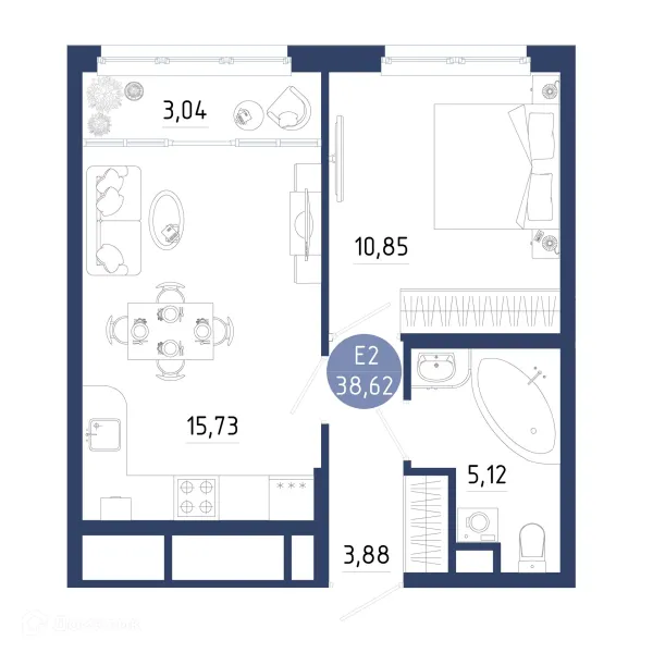 Планировка 1 комн. в ЖК Бульвар оптимистов