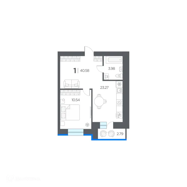 Планировка 1 комн. в ЖК ОГНИ