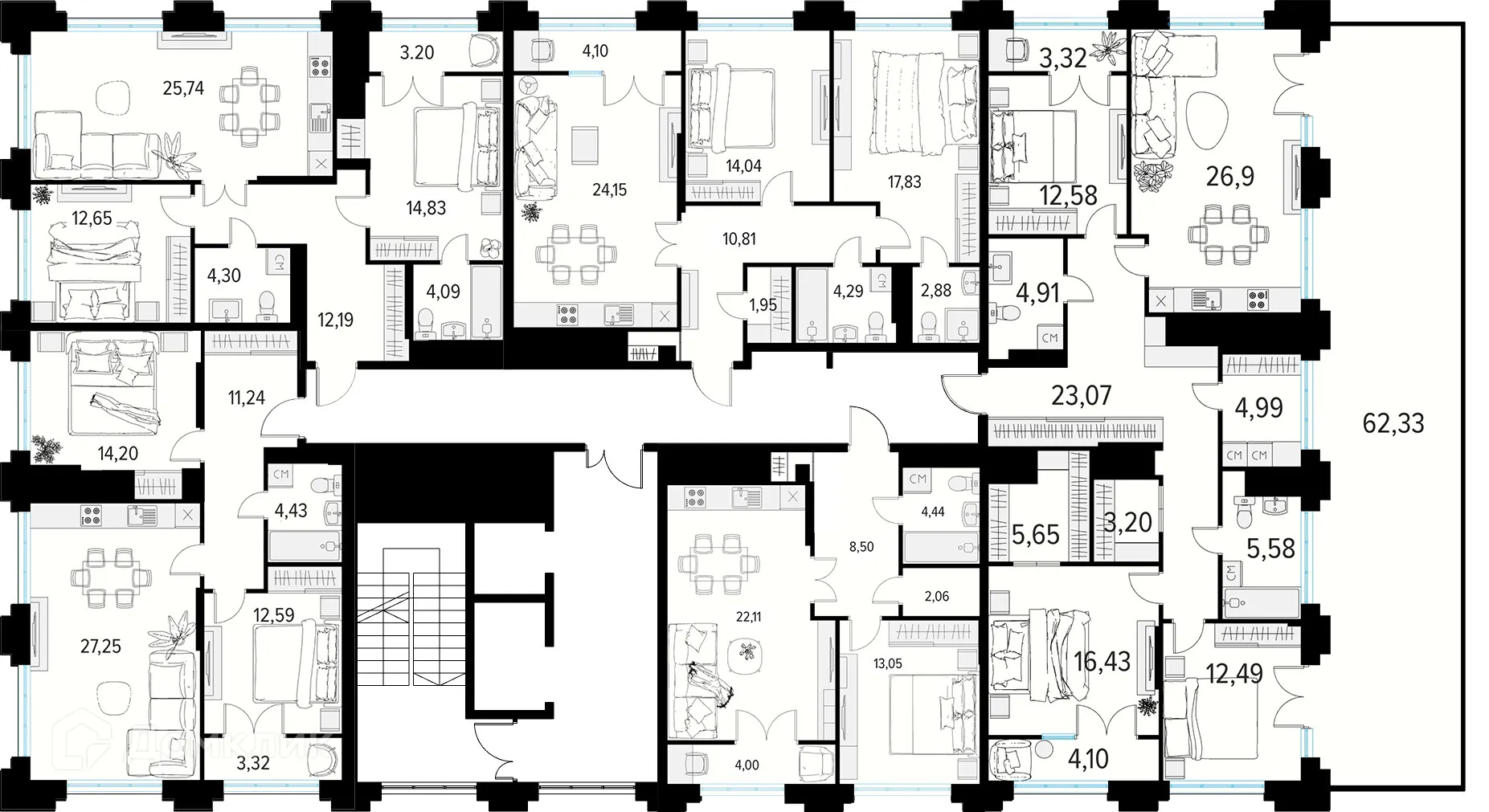 Планировка 2-комнатной квартиры 71.37 м² в ЖК Манхэттен, г. Рязань — фото 4