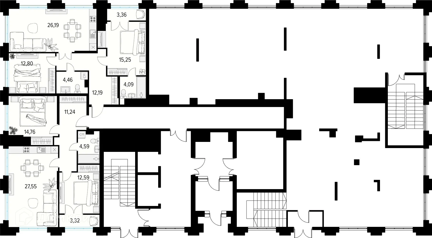 Планировка 2-комнатной квартиры 76.66 м² в ЖК Манхэттен, г. Рязань — фото 4