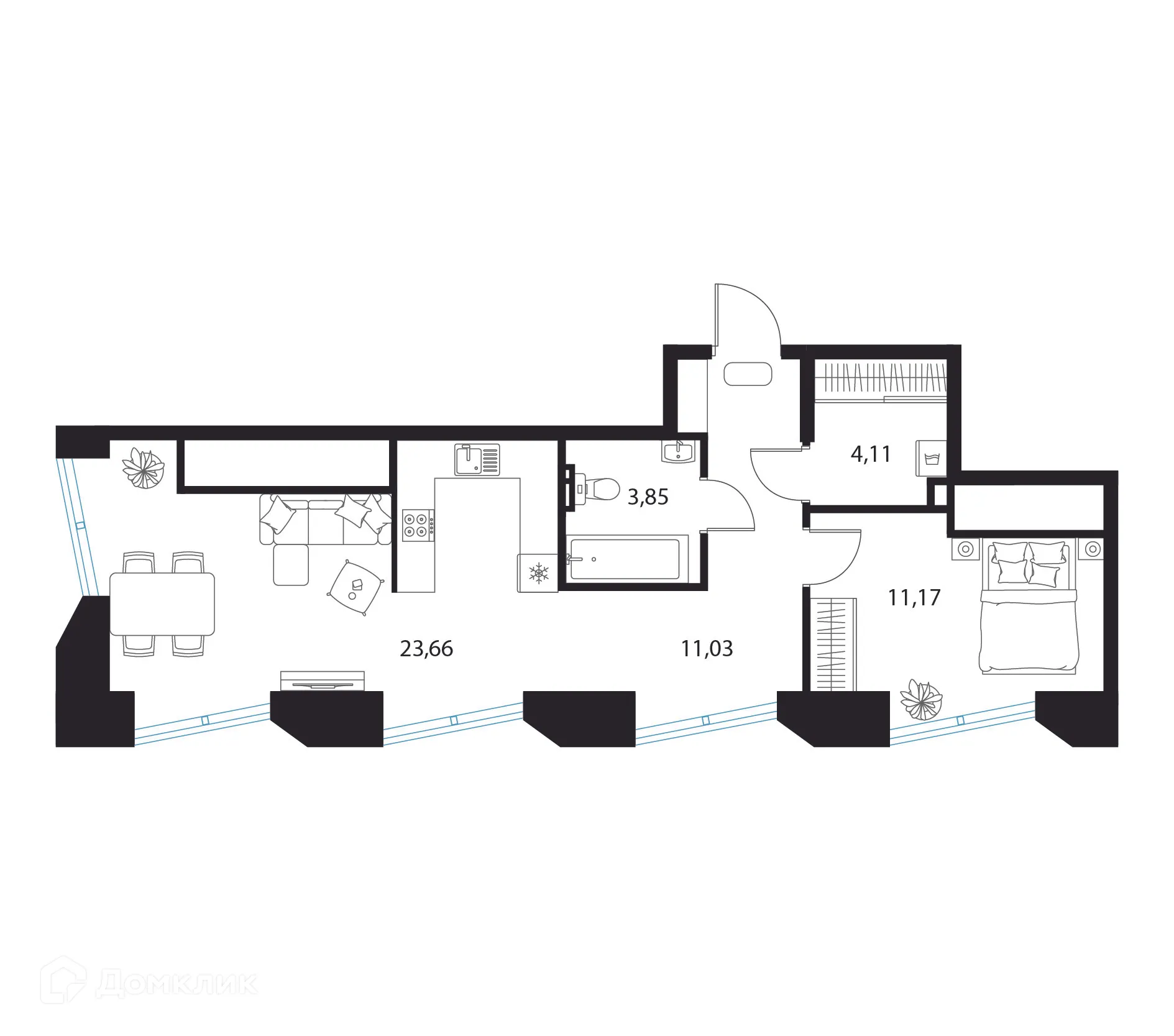 Планировка 1-комнатной квартиры 53.82 м² в ЖК Манхэттен, г. Рязань — фото 4