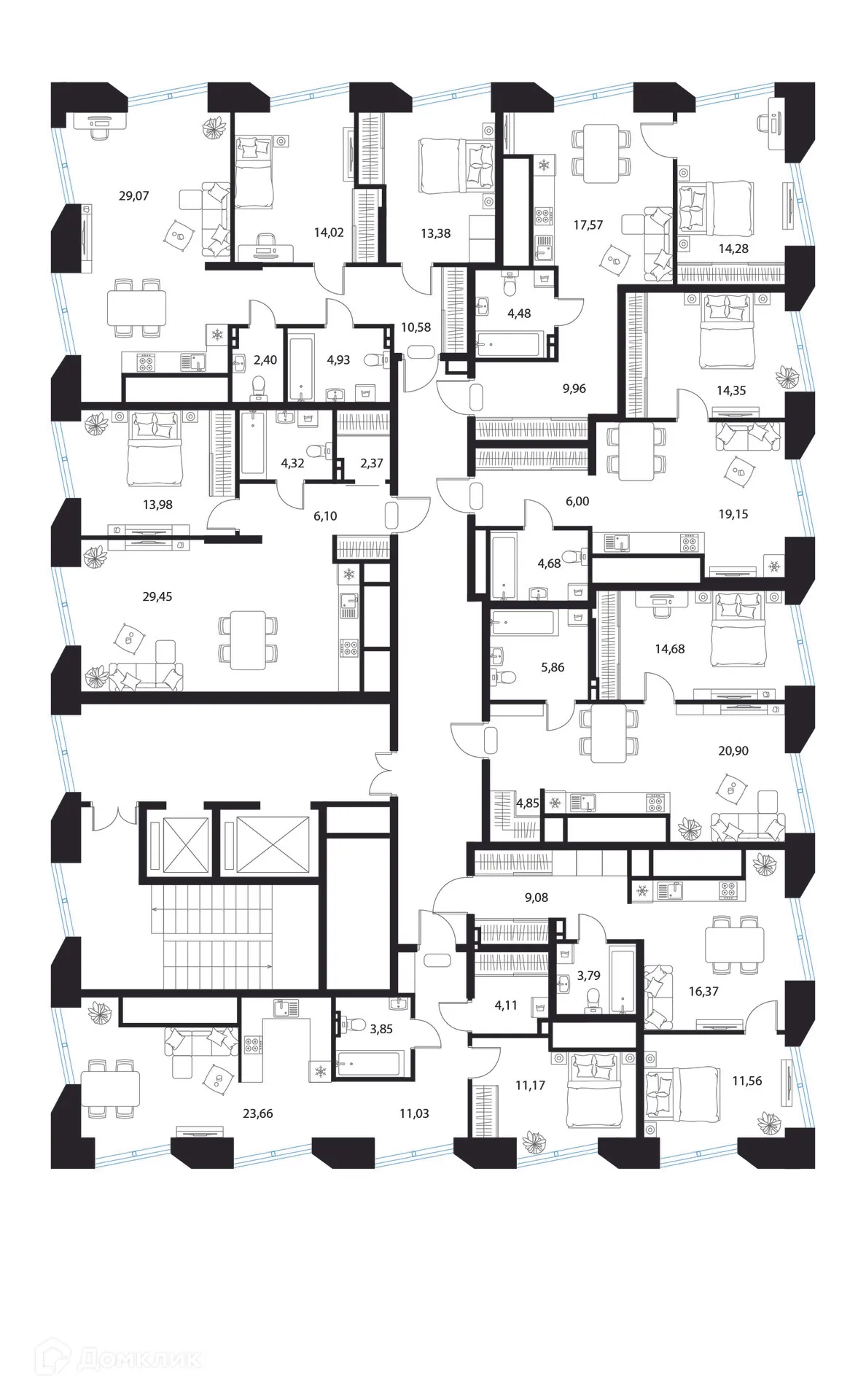 Планировка 1-комнатной квартиры 53.82 м² в ЖК Манхэттен, г. Рязань — фото 5