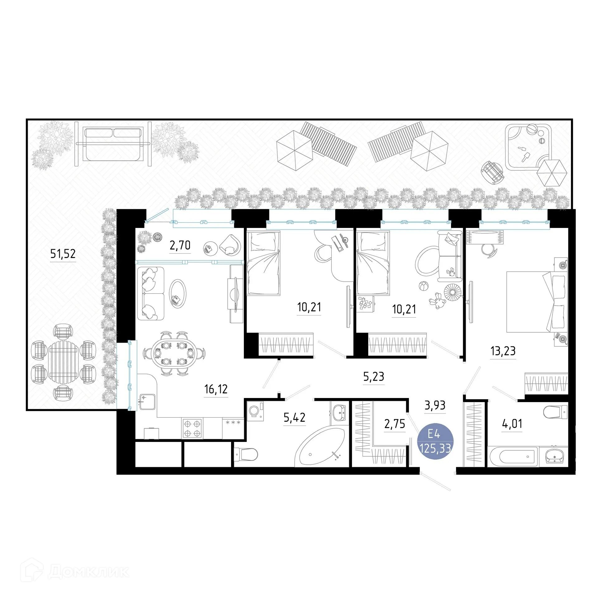 Планировка 3-комнатной квартиры 125.33 м² в ЖК РОЩА, г. Рязань — фото 17
