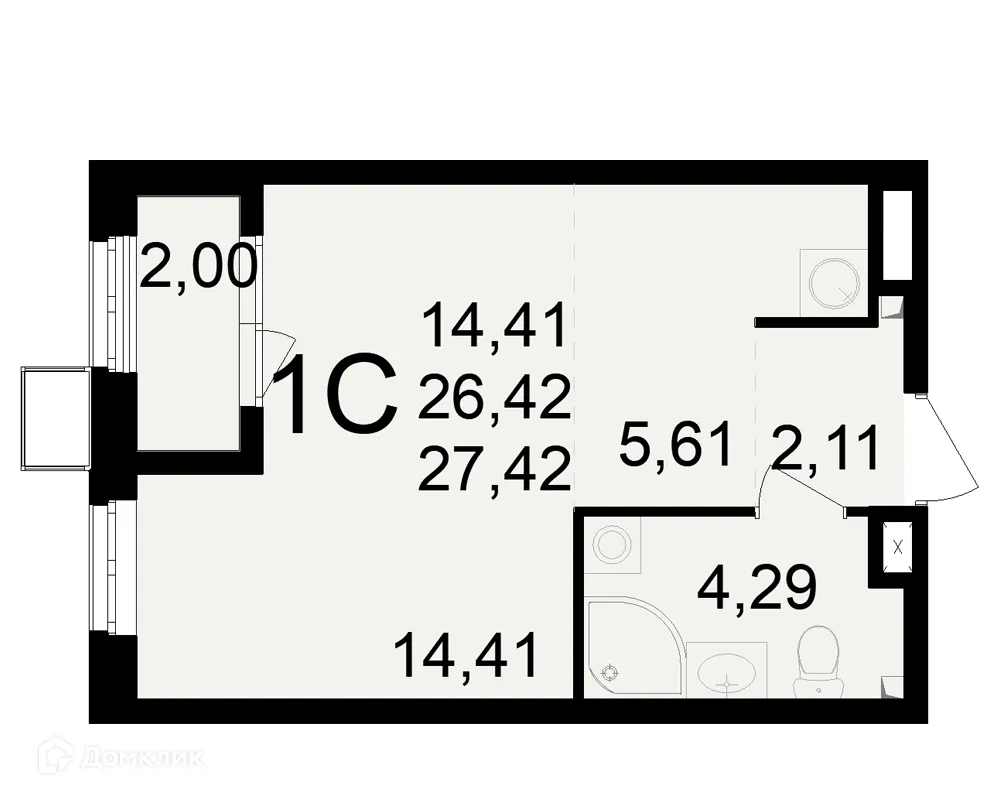Планировка 1-комнатной квартиры 27.42 м² в ЖК Макроквартал "Свобода", г. Рязань — фото 1
