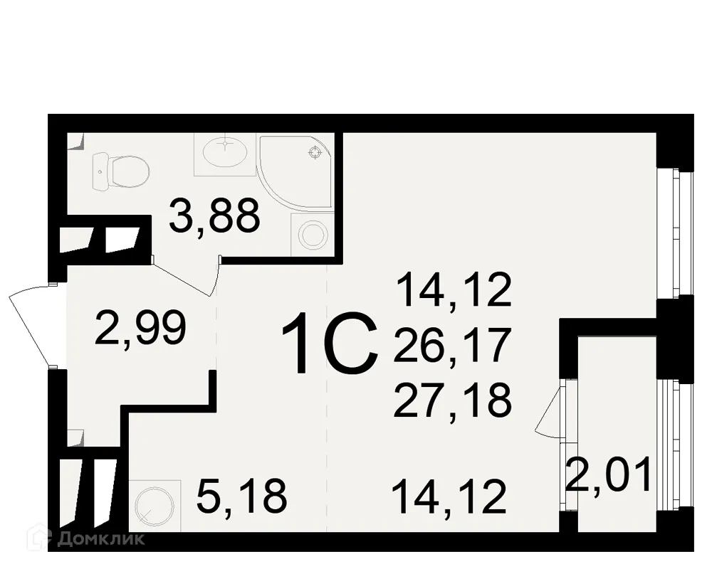 Планировка 1-комнатной квартиры 27.18 м² в ЖК Макроквартал "Свобода", г. Рязань — фото 1