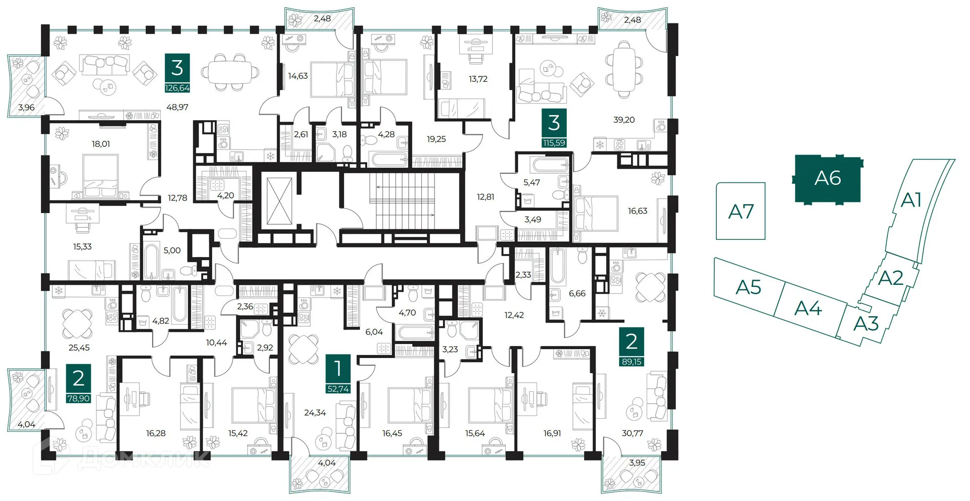 Планировка 1-комнатной квартиры 52.74 м² в ЖК Арт-кварталы, г. Рязань — фото 9