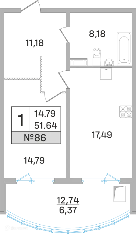 Планировка 1 комн. в ЖК Дом-Мегалит в Королёве