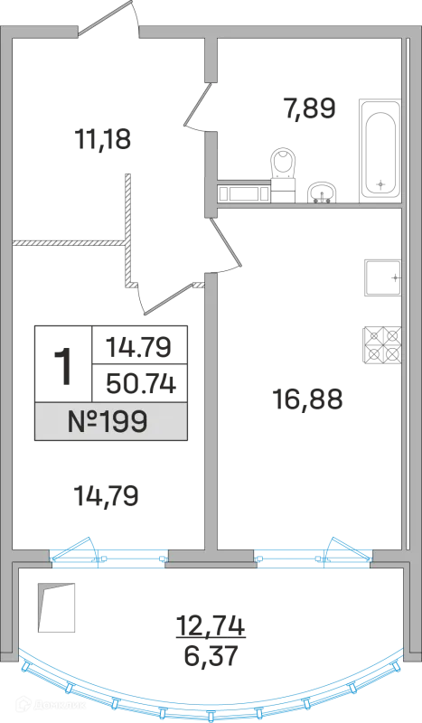 Планировка 1 комн. в ЖК Дом-Мегалит в Королёве