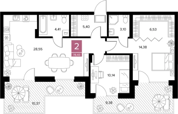 2 комн. квартиры в Рязани новостройки