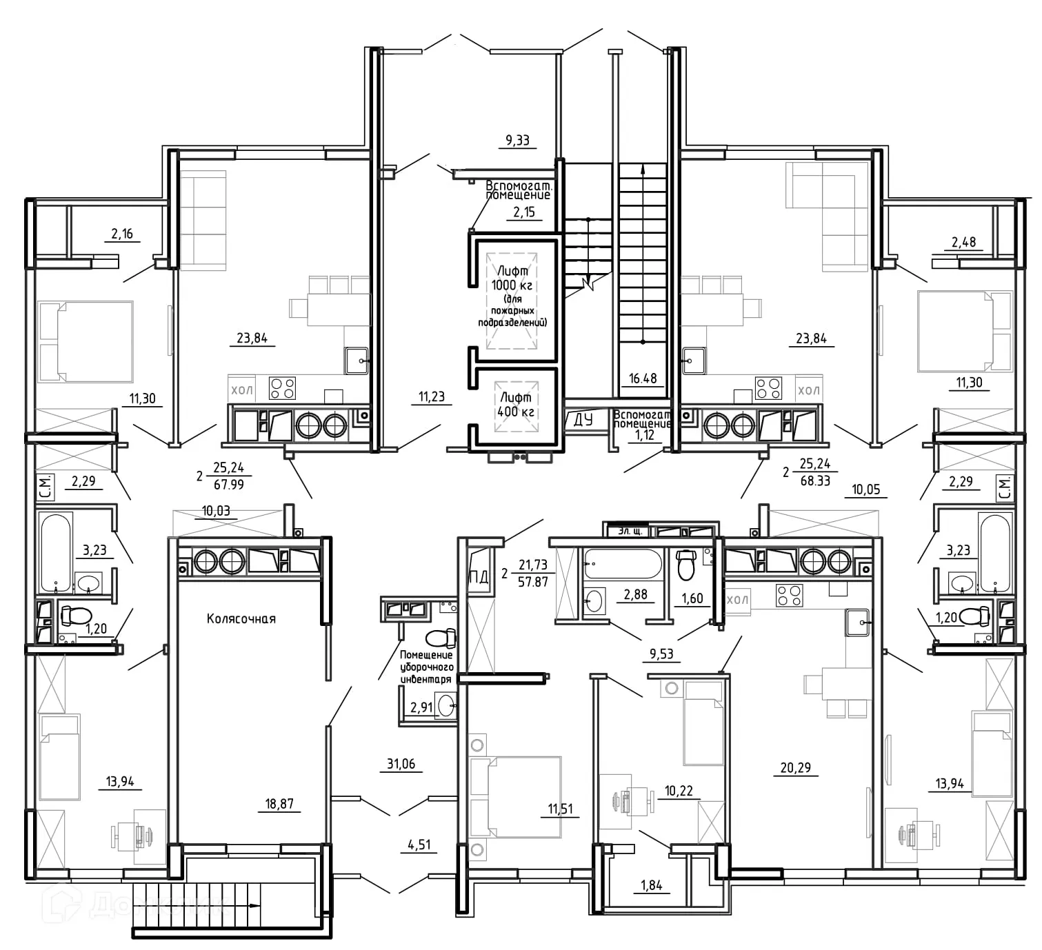 Планировка 2-комнатной квартиры 57.87 м² в ЖК Смарт Квартал ЦЕНТРАЛЬНЫЙ, г. Рязань — фото 35