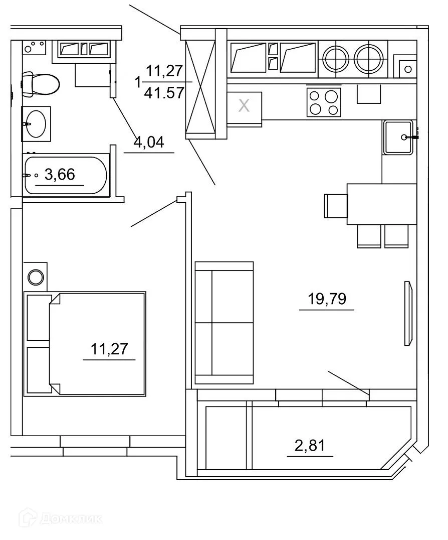 Планировка 1-комнатной квартиры 41.57 м² в ЖК Смарт Квартал ЦЕНТРАЛЬНЫЙ, г. Рязань — фото 34