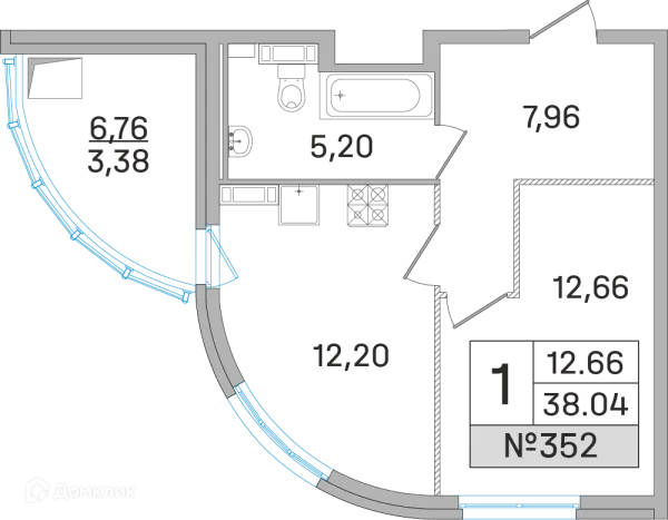 Планировка 1 комн. в ЖК Дом-Мегалит в Королёве