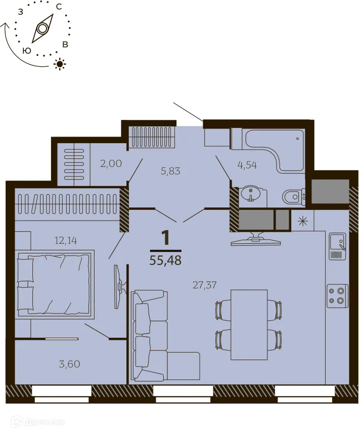 Планировка 1-комнатной квартиры 55.48 м² в ЖК ТАТЛИН, г. Рязань — фото 21