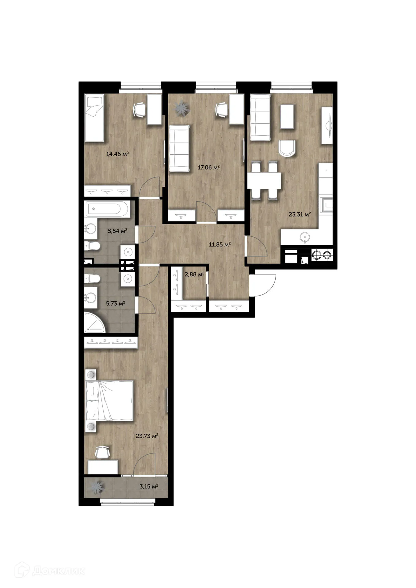 Планировка 3-комнатной квартиры 104.05 м² в ЖК "Голландия", г. Рязань — фото 18