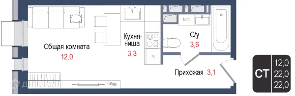 Планировка Студия в ЖК Киноквартал