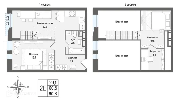Планировка 2 комн. в ЖК Киноквартал