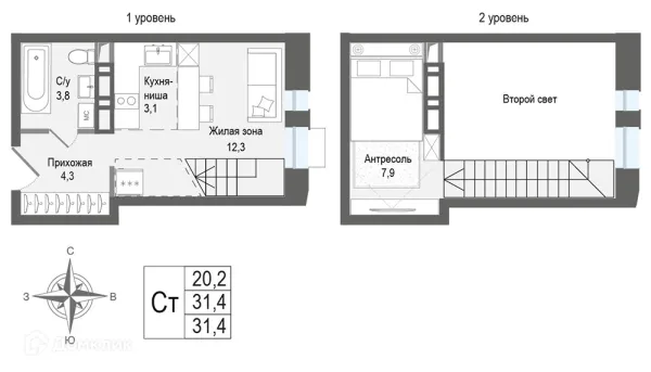 Планировка Студия в ЖК Киноквартал