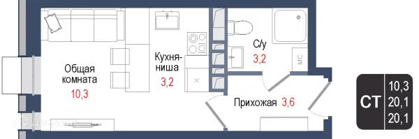 Планировка Студия в ЖК Киноквартал