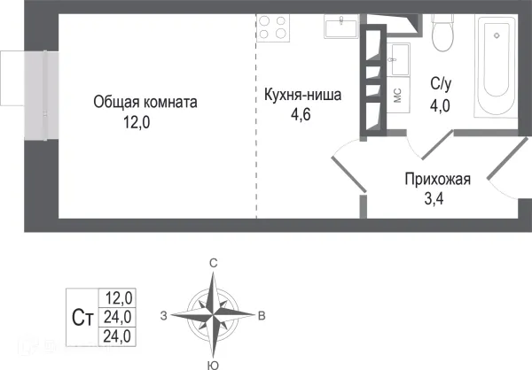 Планировка Студия в ЖК Киноквартал