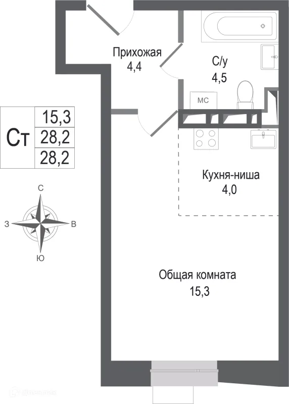 Планировка Студия в ЖК Киноквартал