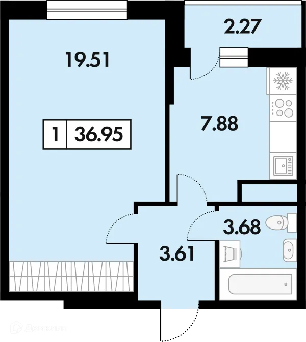 Планировка 1 комн. в ЖК Окские просторы