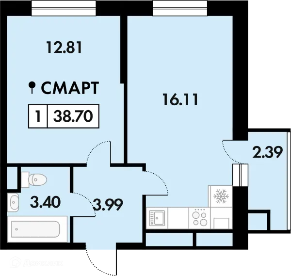 Планировка 1 комн. в ЖК Окские просторы