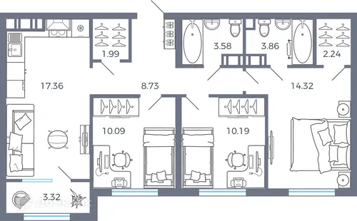 Фото квартиры в ЖК Квартал Атмосфера "Южный Город"