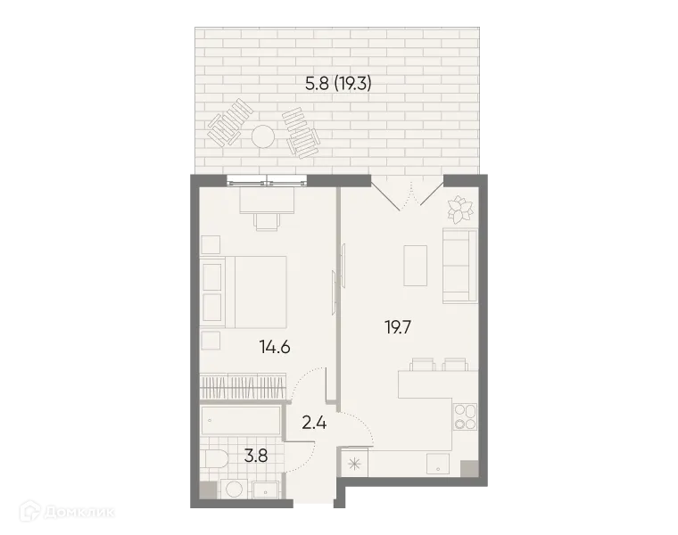 Планировка 1-комнатной квартиры 46 м² в ЖК Parkside (Парксайд), г. Москва — фото 2