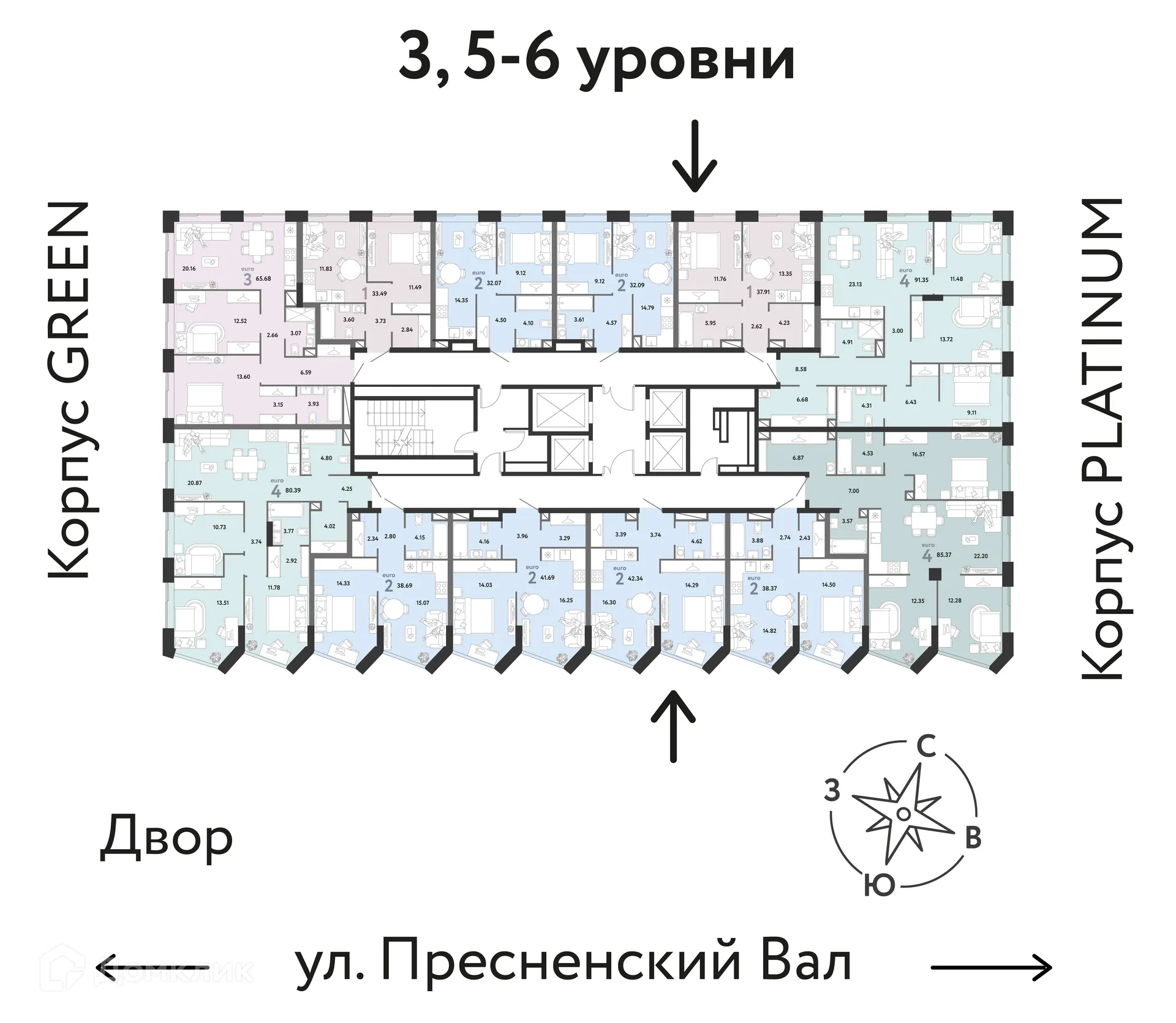 Планировка 3-комнатной квартиры 91.35 м² в ЖК REPUBLIC (РЕПАБЛИК), г. Москва — фото 2