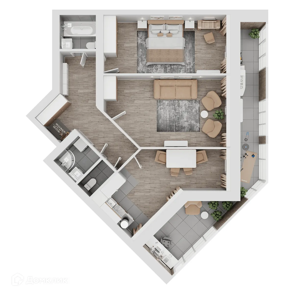Планировка 2-комнатной квартиры 90.35 м² в ЖК КУЛЬТУРА, г. Самара — фото 2