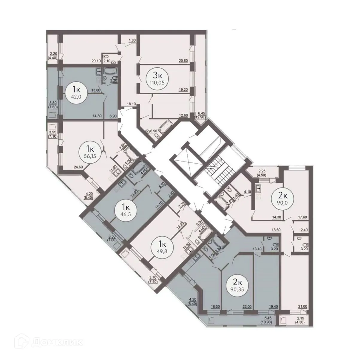 Планировка 2-комнатной квартиры 90.35 м² в ЖК КУЛЬТУРА, г. Самара — фото 4