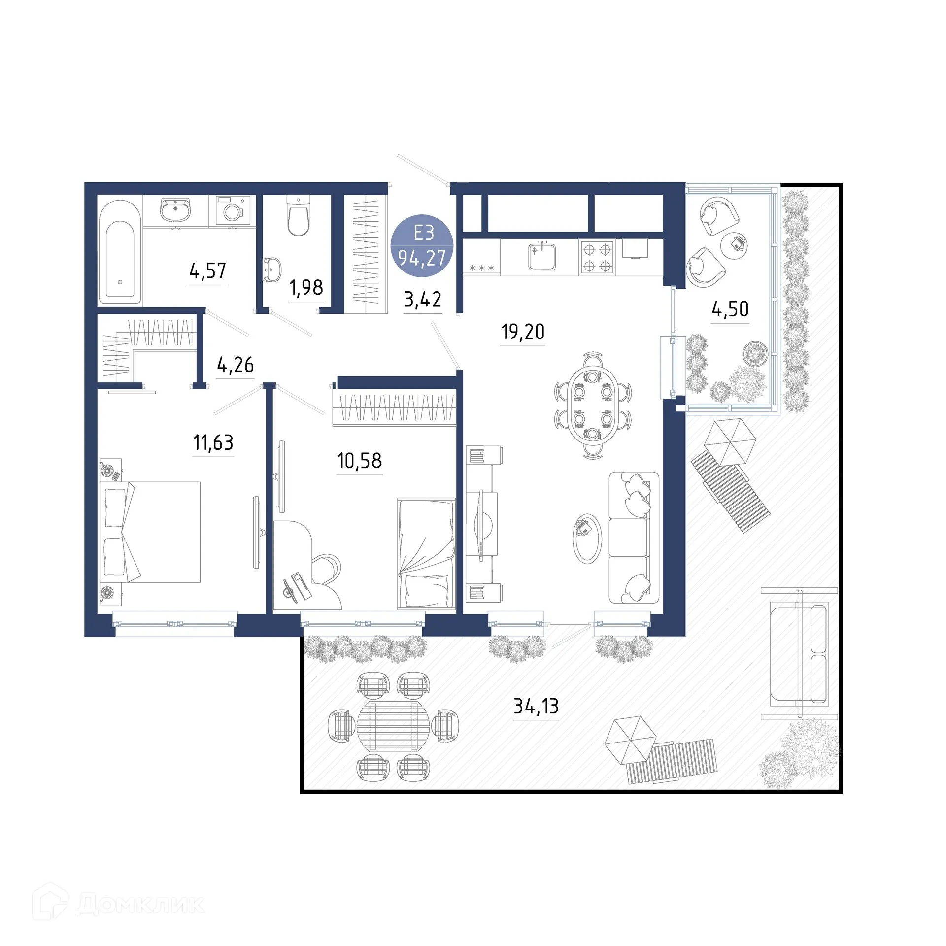 Планировка 2-комнатной квартиры 94.27 м² в ЖК Бульвар оптимистов, г. Дядьково — фото 25