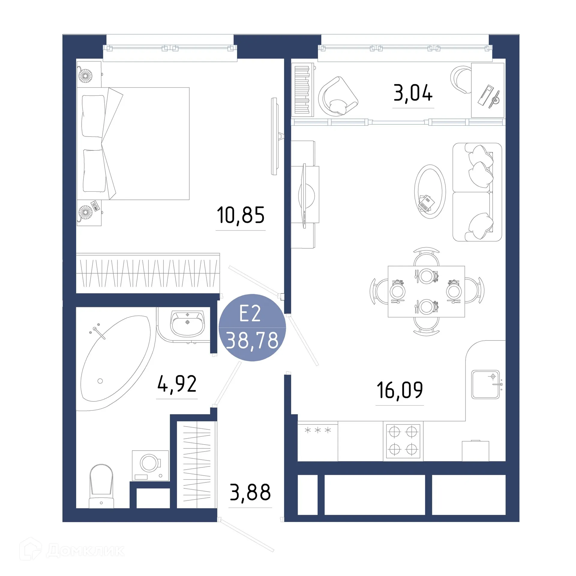 Планировка 1-комнатной квартиры 38.78 м² в ЖК Бульвар оптимистов, г. Дядьково — фото 22