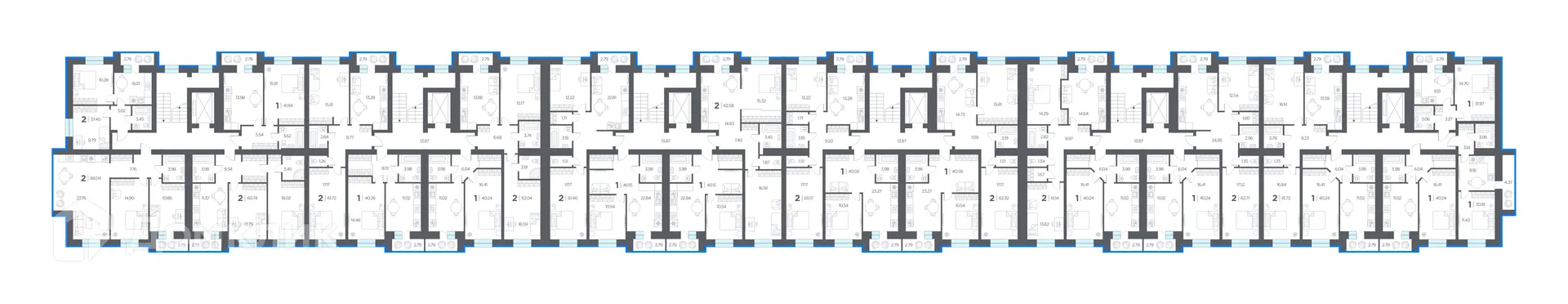 Планировка 2-комнатной квартиры 61.07 м² в ЖК ОГНИ, г. Дядьково — фото 5