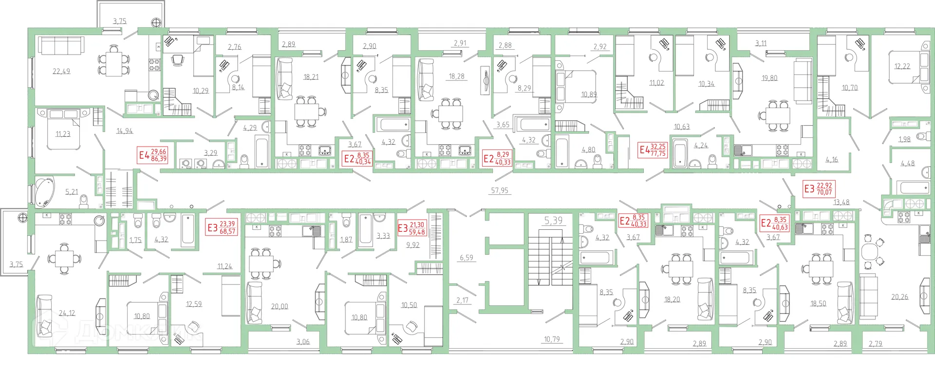 Планировка 1-комнатной квартиры 41.83 м² в ЖК Бульвар оптимистов, г. Дядьково — фото 42