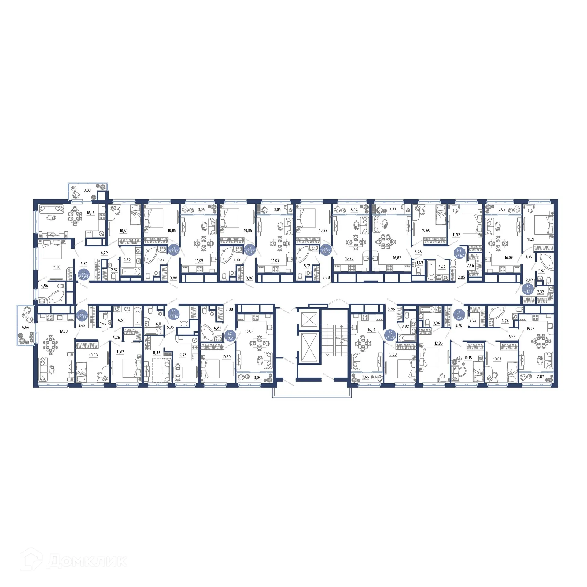 Планировка 2-комнатной квартиры 59.73 м² в ЖК Бульвар оптимистов, г. Дядьково — фото 2