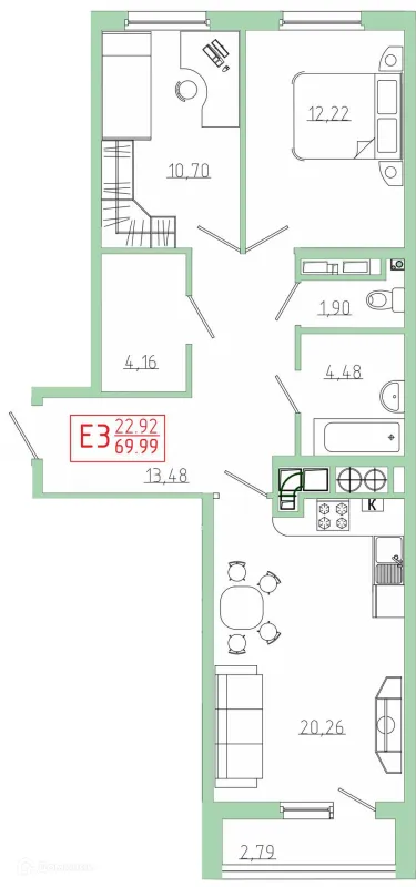 Планировка 2 комн. в ЖК Бульвар оптимистов
