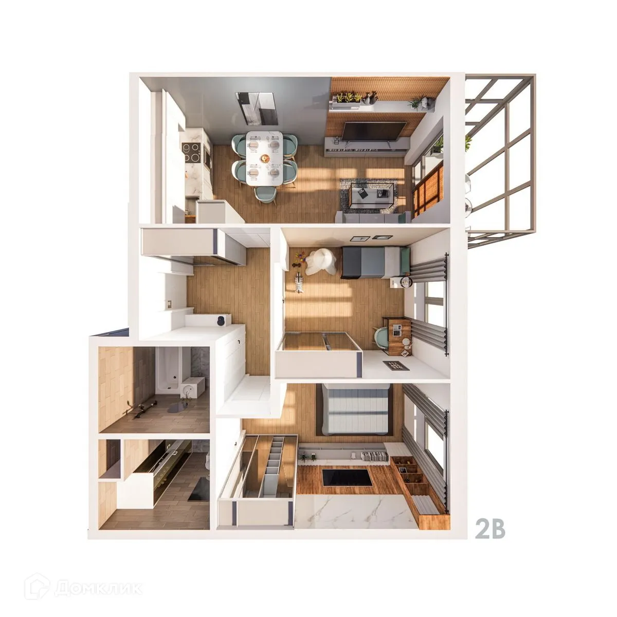 Планировка 2-комнатной квартиры 59.37 м² в ЖК Правый берег, г. Дядьково — фото 1