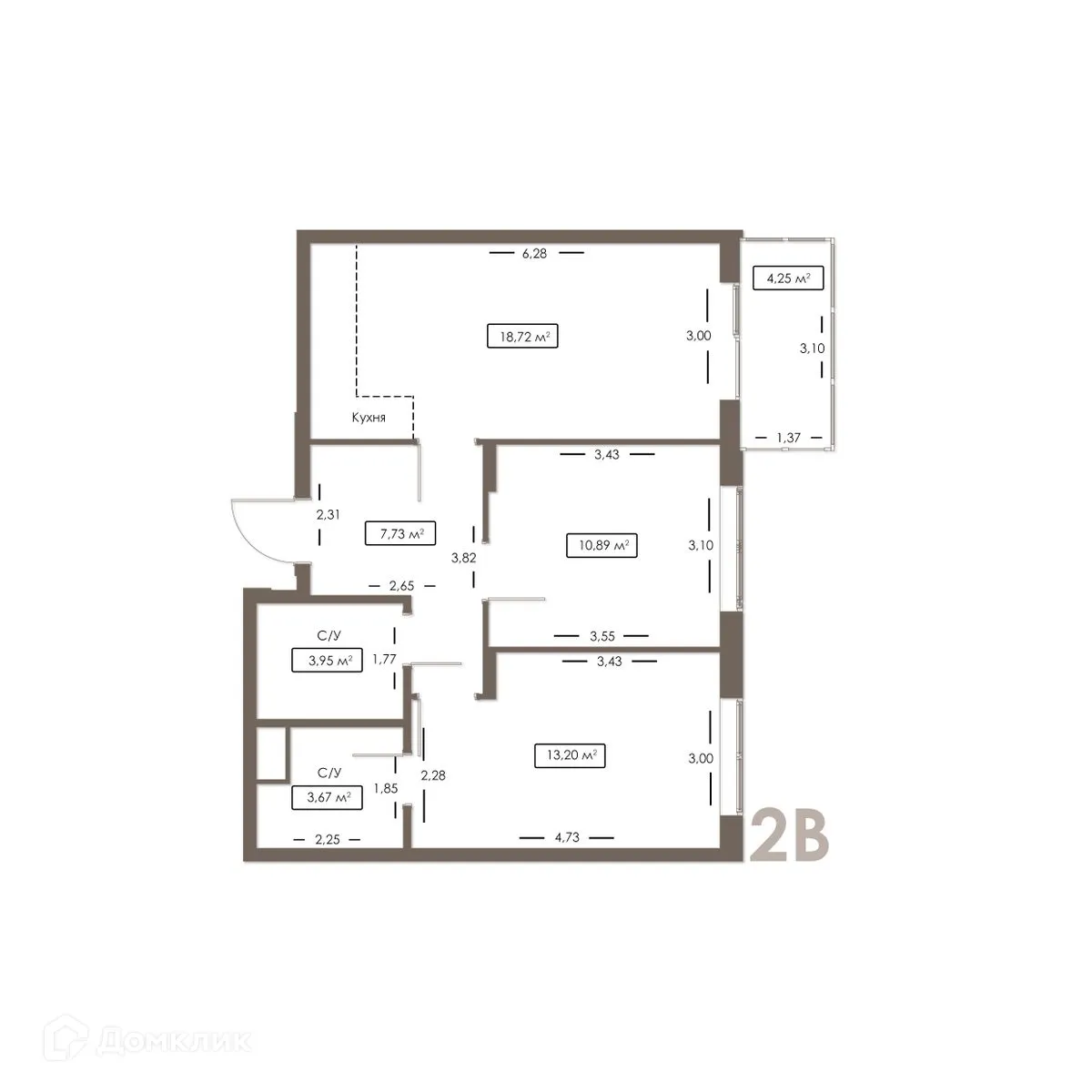 Планировка 2-комнатной квартиры 59.37 м² в ЖК Правый берег, г. Дядьково — фото 8
