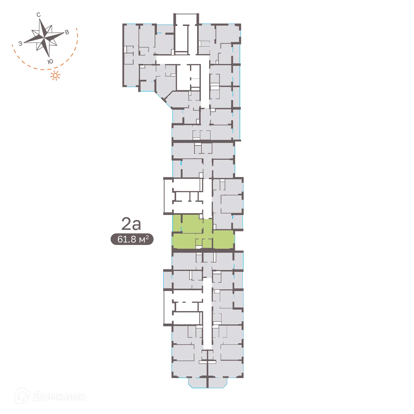 Планировка 2-комнатной квартиры 61.6 м² в ЖК Притяжение, г. Ставрополь — фото 2