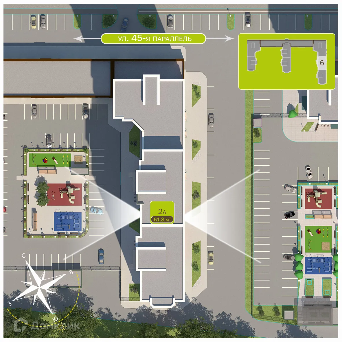 Планировка 2-комнатной квартиры 61.6 м² в ЖК Притяжение, г. Ставрополь — фото 3
