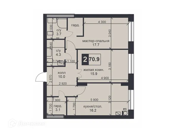 Планировка 2 комн. в ЖК «НАДЕЖДА»